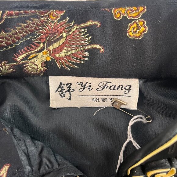 Yi Fang Asian Cheongsam Dress Women Black Embroidered Dragon Peacock Side Slit - Picture 6 of 14